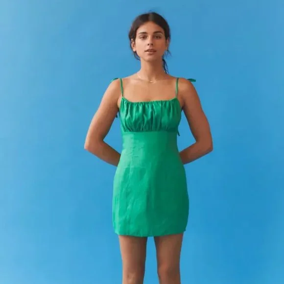 green tie strap dress Green Floral Tie Strap Mini Ruffled Dress – Emes Shop main image 1